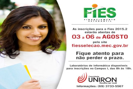 Começam hoje (03) as inscrições do Fies na Uniron