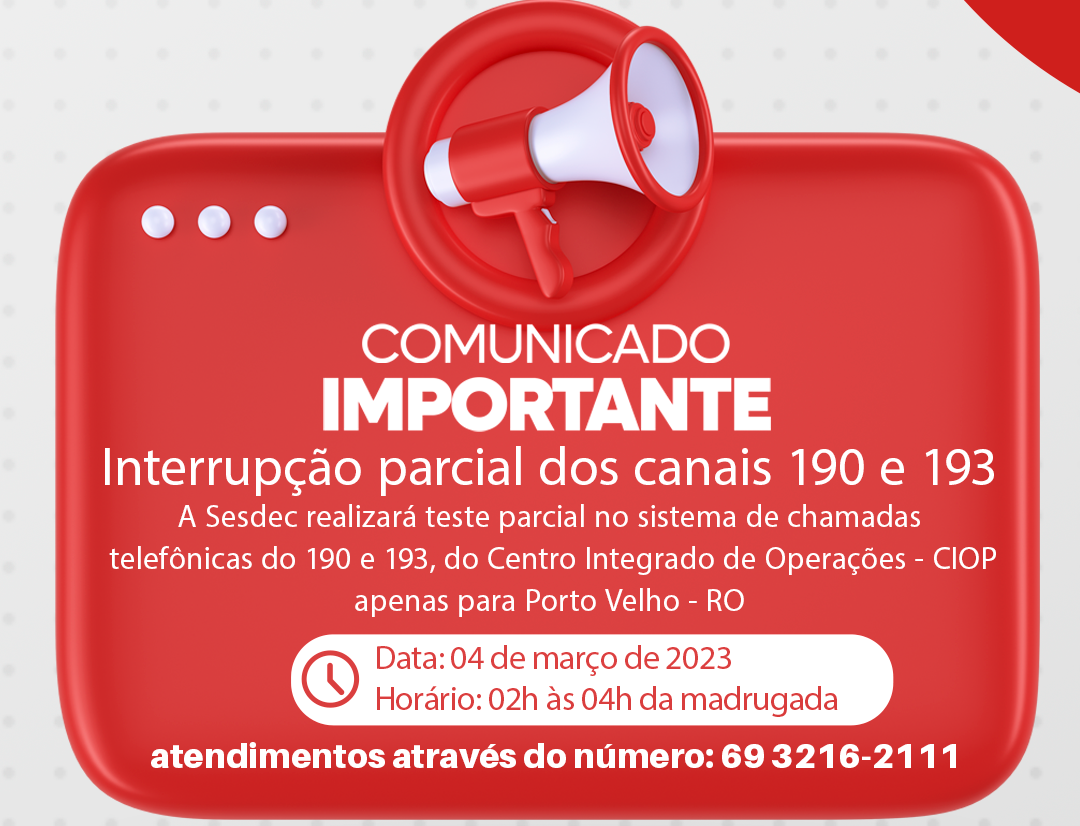 ATENÇÃO: Telefones de emergência da PM e Bombeiros ficarão fora do ar em Porto Velho 