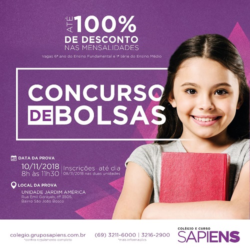 VAGAS: Colégio e Curso Sapiens lança edital do Concurso de Bolsas para alunos