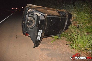 Motorista tenta desviar de capivaras e acaba capotando veículo 