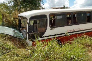 Ônibus escolar com 35 crianças cai em barranco