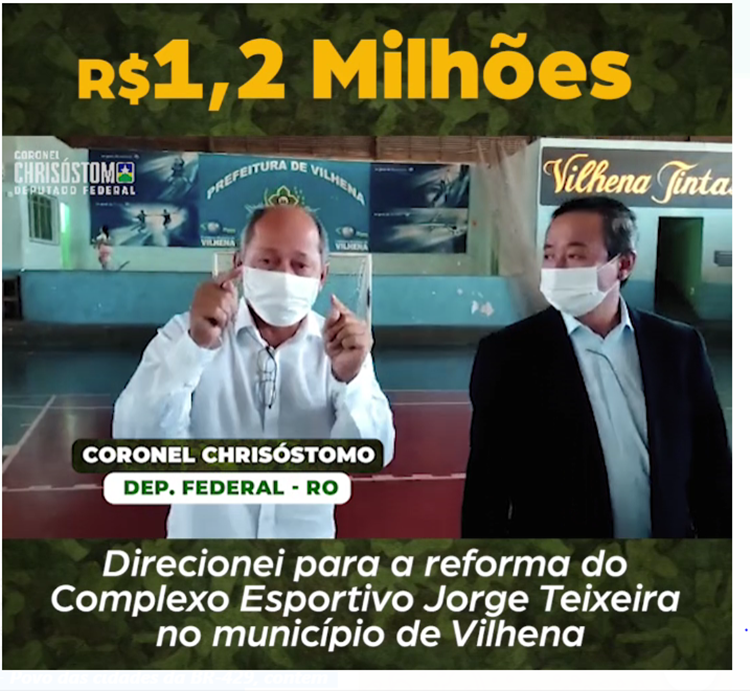 VILHENA: Cel Chrisóstomo destina recursos para ginásio poliesportivo do município