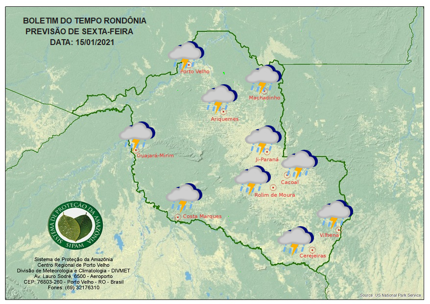 PREVISÃO DO TEMPO: Pancadas de chuva com trovoadas devem cair nesta sexta-feira em RO