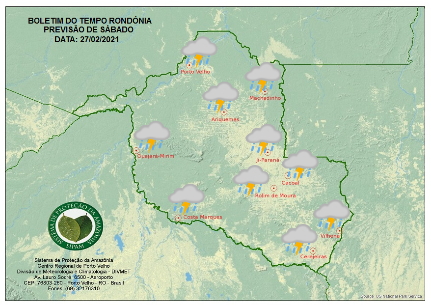 CLIMA: Veja a previsão do tempo para este sábado (27) em Rondônia