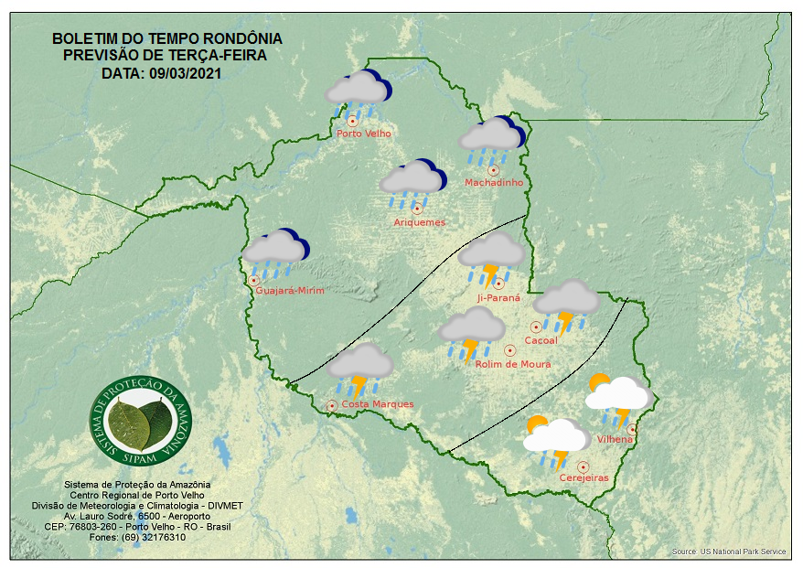 PREVISÃO PARA TERÇA: Zona de Convergência espalha instabilidade e provoca chuva em Rondônia