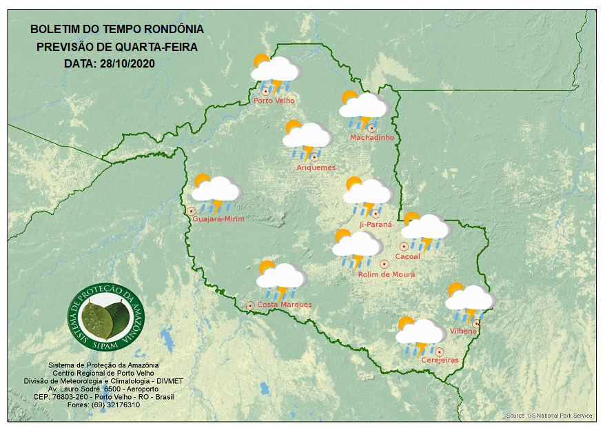 BOLETIM DO TEMPO: Veja a previsão do tempo para esta quarta-feira (28) em Rondônia