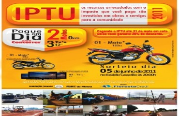 Rolim de Moura: Terça-feira é o Ultimo dia para pagar o IPTU 2011 com desconto e concorrer a uma moto