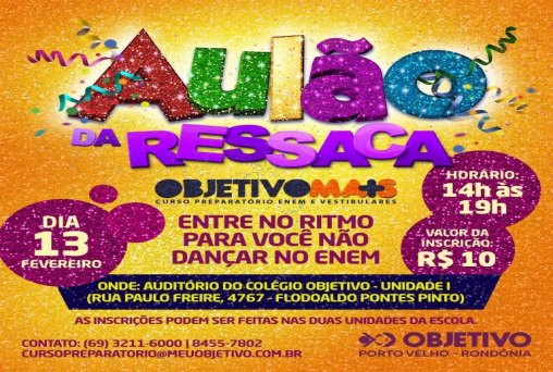 INSCRIÇÕES ABERTAS - Objetivo Mais realiza Aulão da Ressaca em fevereiro