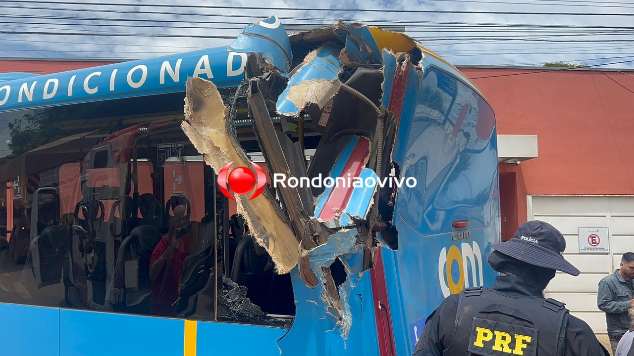 VEJA VÍDEO: Acidente entre ônibus e carreta deixa seis feridos
