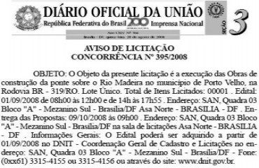 Edital de construção da ponte sobre o rio Madeira está disponível no Diário Oficial da União