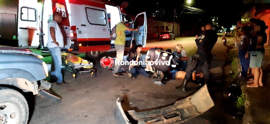 AVANÇOU: Casal é atropelado por caminhonete e piloto fratura as duas pernas