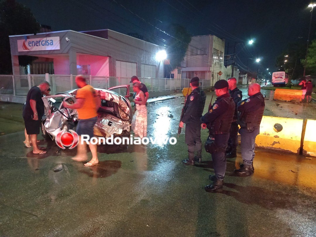 NA 7 DE SETEMBRO: Carro é destruído ao ser atingido por ônibus e duas pessoas ficam feridas