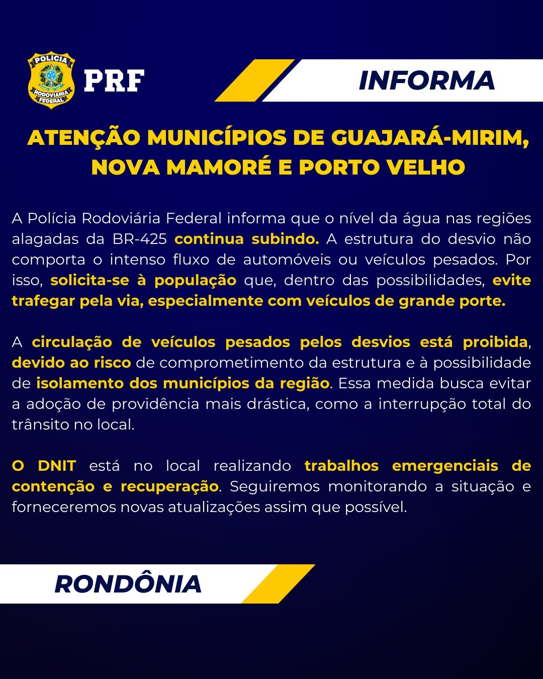 BR-425: PRF recomenda evitar trânsito em regiões alagadas da rodovia