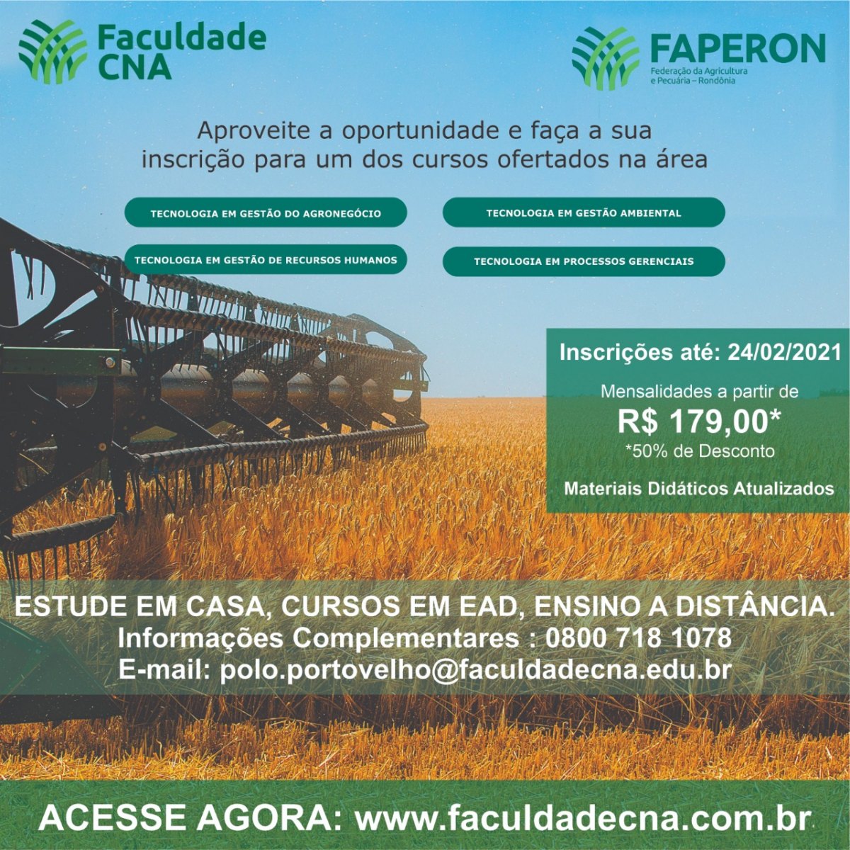 AGRICULTURA: Faperon e CNA promovem cursos voltados para o agronegócio em RO