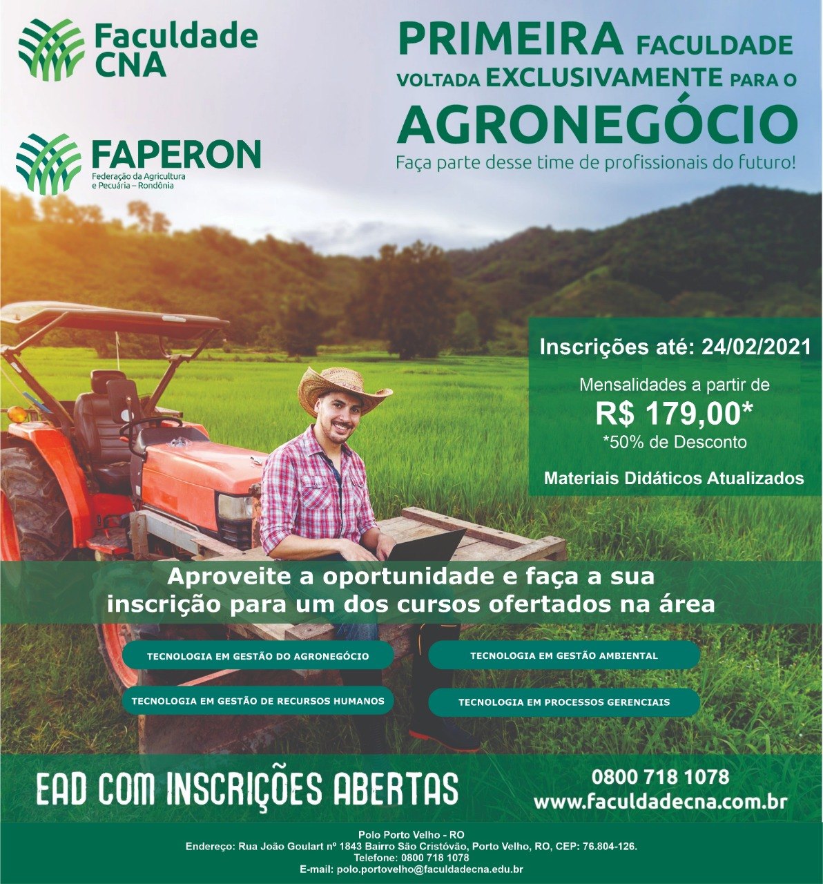 AGRICULTURA: Faperon e CNA promovem cursos voltados para o agronegócio em RO