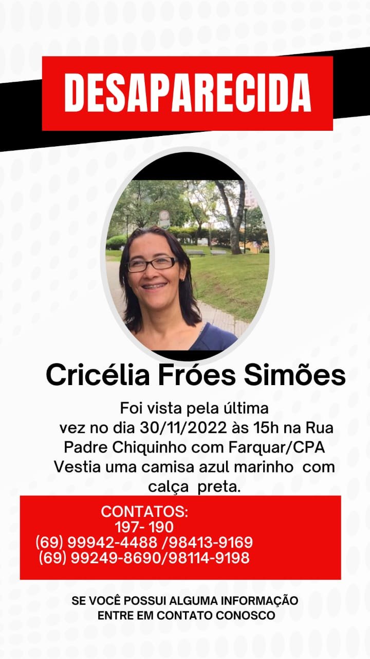AFLIÇÃO: Advogada desaparece em Porto Velho e familiares pedem ajuda para localizá-la
