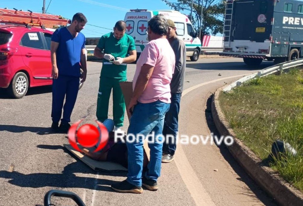 URGENTE: Moto app e passageira sofrem acidente após óleo ser derramado no viaduto