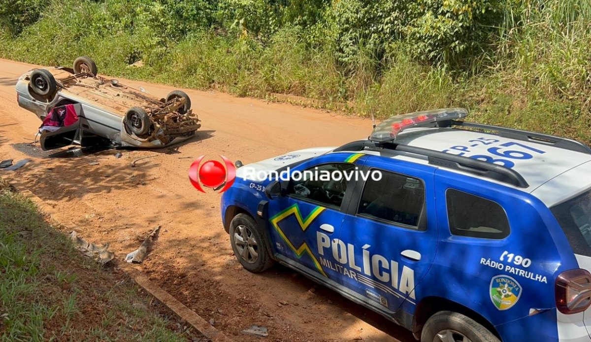 VÍDEO DO ASSALTO: Criminosos roubam Gol, escondem veículo e capotam carro de apoio