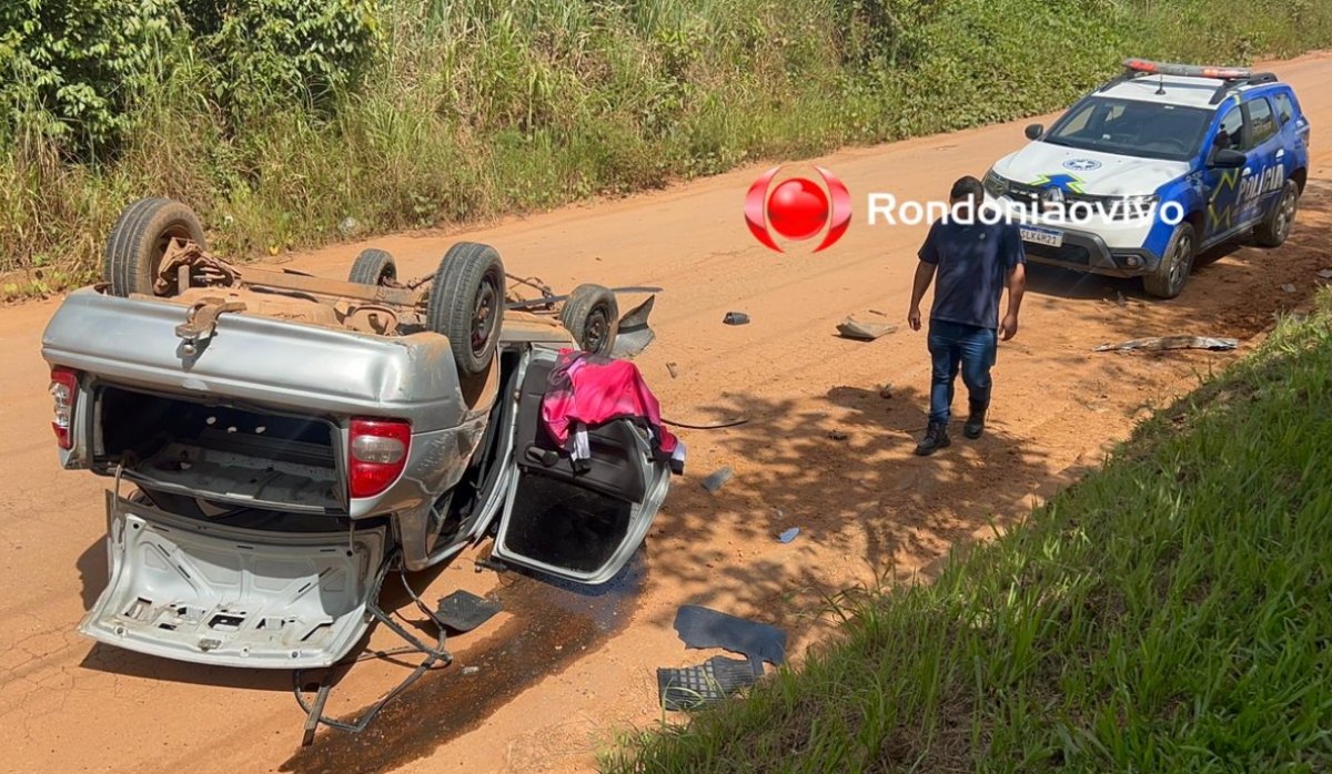 VÍDEO DO ASSALTO: Criminosos roubam Gol, escondem veículo e capotam carro de apoio