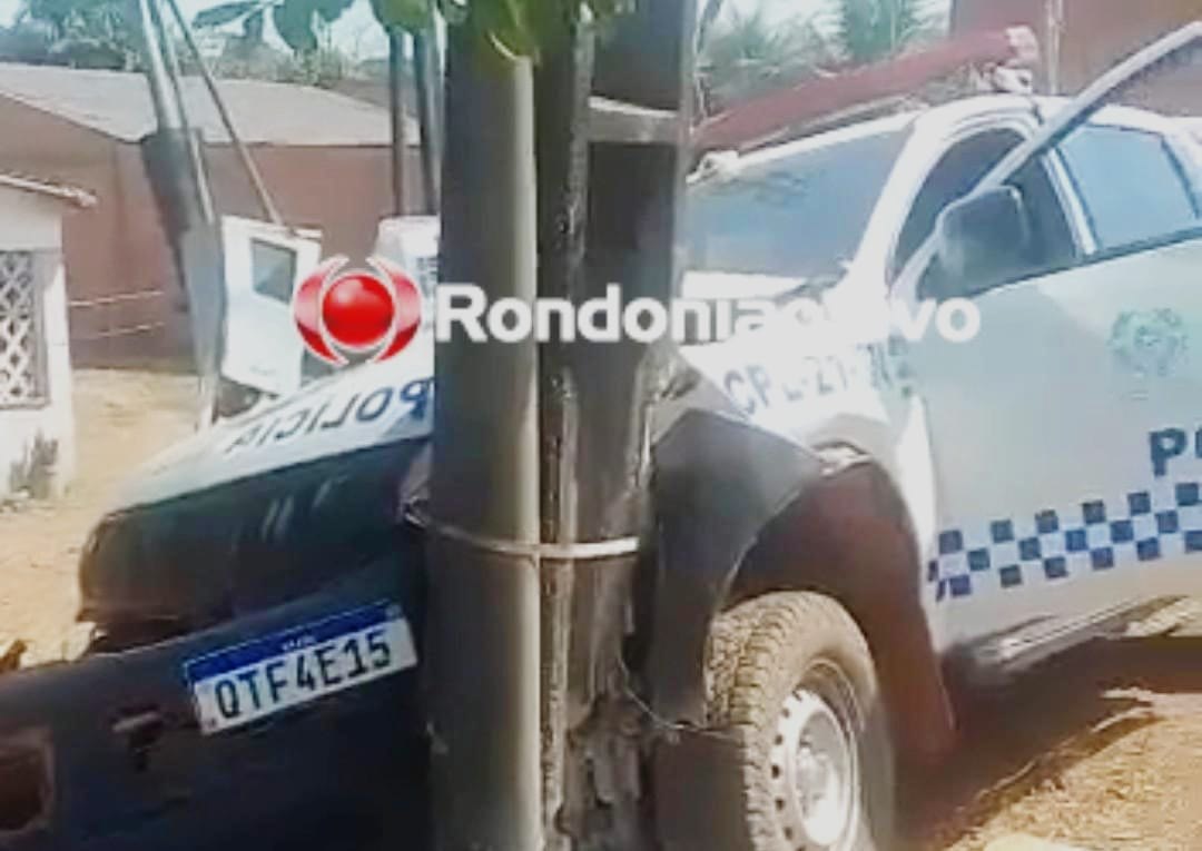 ACIDENTE: Viatura da Polícia Militar se choca em poste na zona Sul de Porto Velho