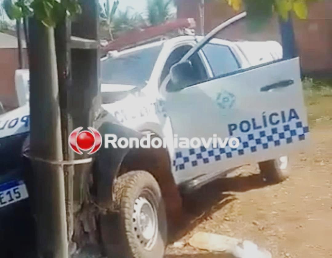 ACIDENTE: Viatura da Polícia Militar se choca em poste na zona Sul de Porto Velho