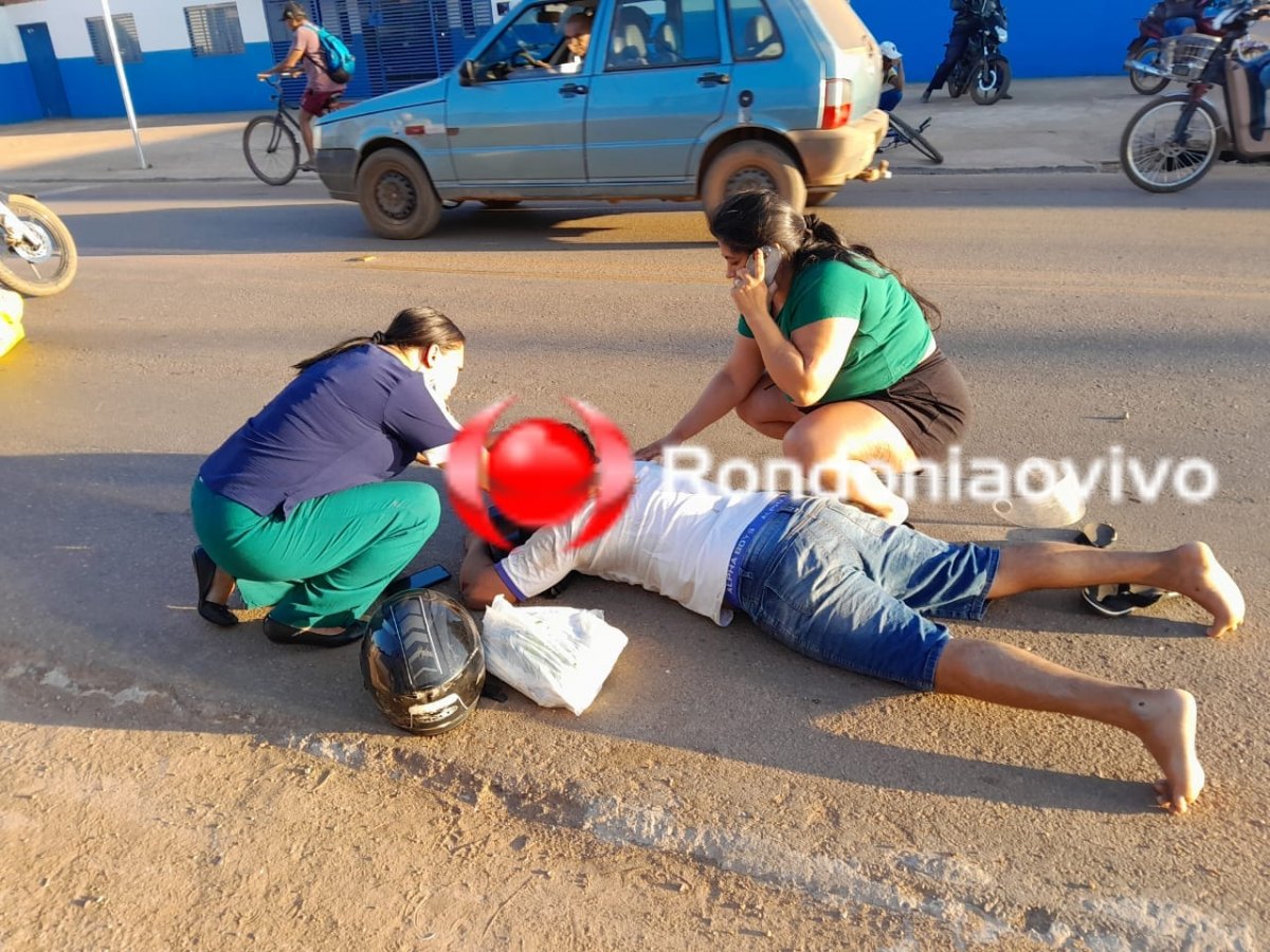 URGENTE: Ciclista se choca contra poste após atropelamento em frente de escola 