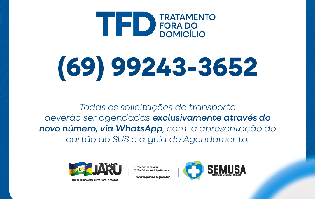 JARU: Confira novo número para agendamento do transporte do TFD