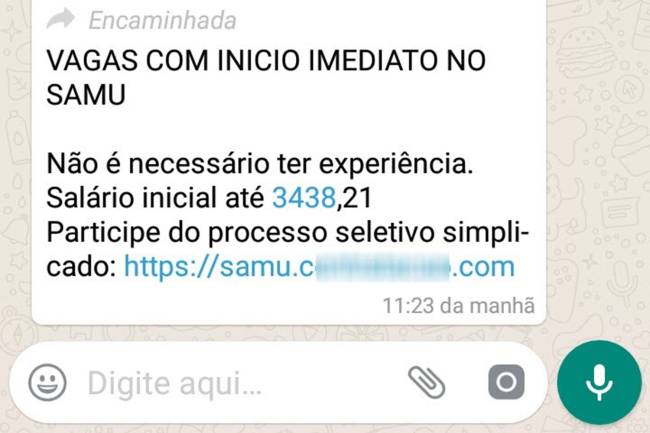 ALERTA: Golpe que anuncia falso processo seletivo do Samu já fez seis mil vítimas