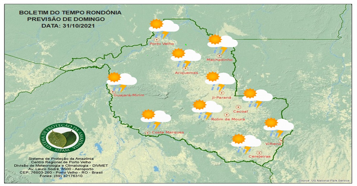 CLIMA: Confira a previsão do tempo para este domingo (31)  em Rondônia 