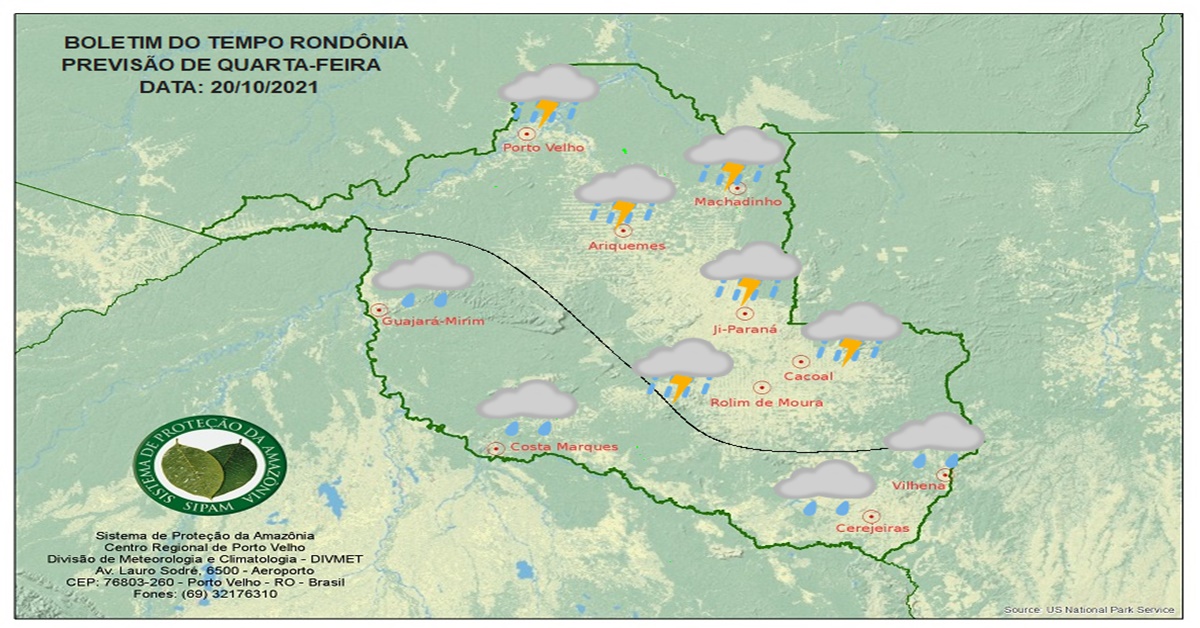 CLIMA: Confira a previsão do tempo para esta quarta-feira (20) em Rondônia 