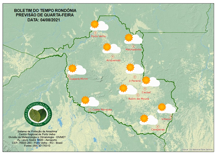 CLIMA: Confira a previsão do tempo para esta quarta-feira (04) em Rondônia 