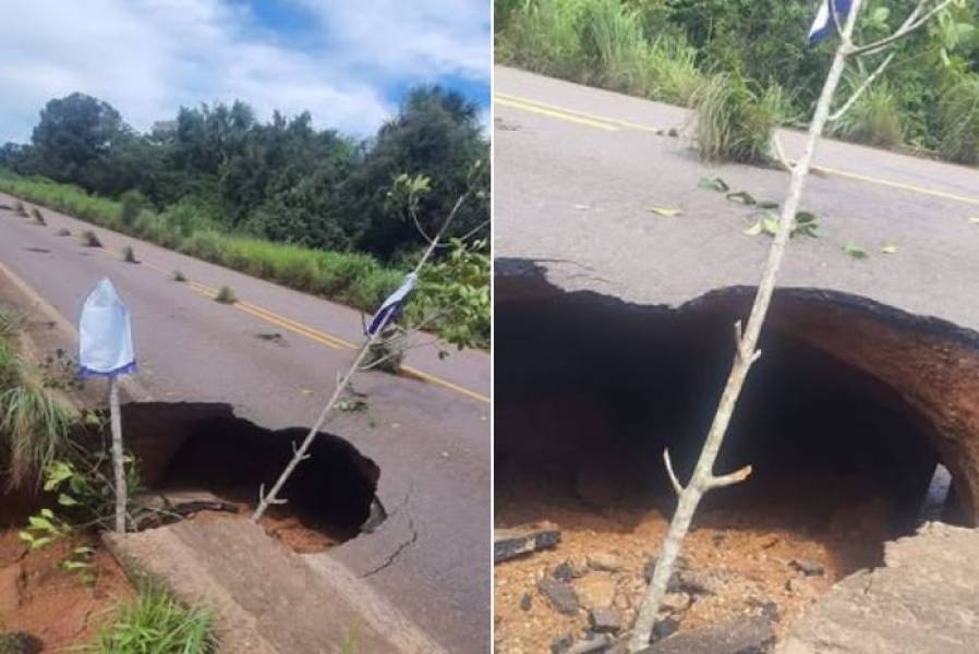 URGENTE: Cratera em rodovia entre Vilhena e Colorado do Oeste leva DNIT a interditar totalmente a estrada