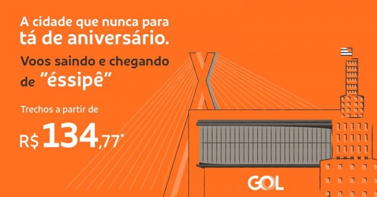 R$ 134,77: Gol tem passagens promocionais para celebrar aniversário de São Paulo