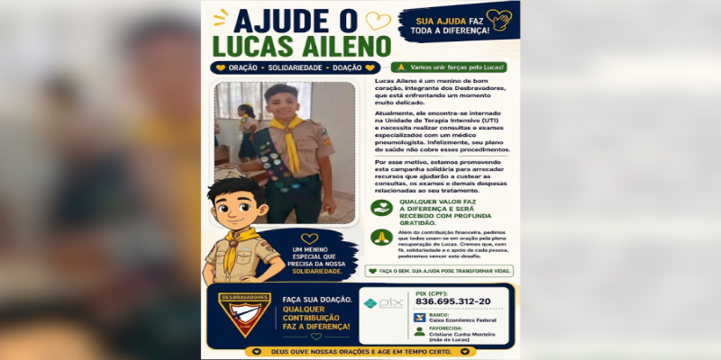 NA UTI: Com pulmão comprometido, garoto de 13 anos precisa de ajuda para custear pneumologista